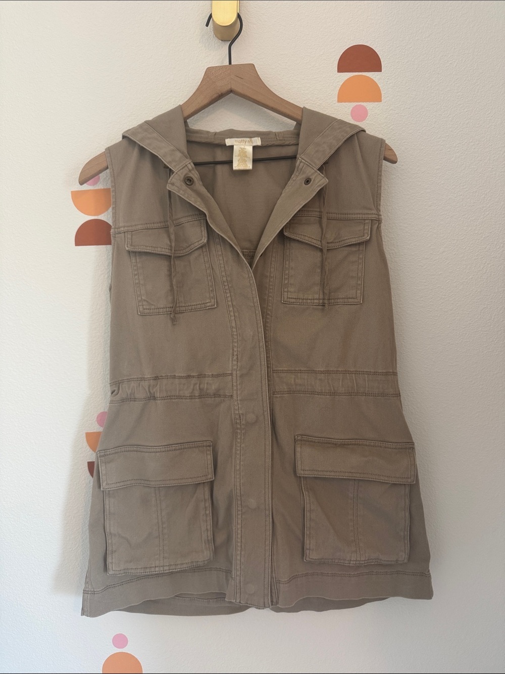 Matty M Neutral Taupe Casual Hooded Vest N0108